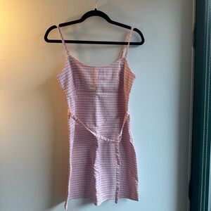 Brandy Melville Pink Checkered Spaghetti Strap Dress ONE SIZE